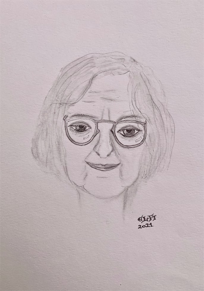 Zeichnung Selbstportrait Elfi Ekhoff